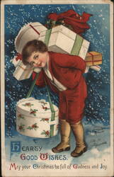 Boy with Christmas Gifts Postcard