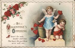 St. Valentine's Offering, Cherubic Cupid with Hearts Postcard