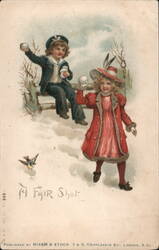 A Fair Shot, Children Playing Snowballs Postcard