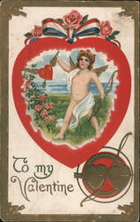 Cupid in Heart with Bow and Arrow, To My Valentine Postcard