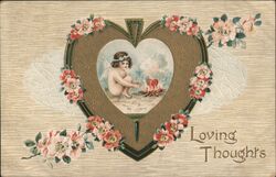 Cherubic Cupid Tending Fire, Loving Thoughts Valentine Postcard Postcard