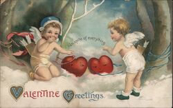 Two Cupids with Hearts Valentine Greetings Postcard