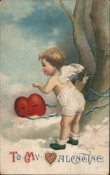 To My Valentine, Cupid with Red Heart Postcard