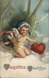 Valentine Greetings Cupid with Sad Heart Postcard