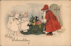 Frohe Weihnachten Santa with Sleigh Full of Toys Santa Claus Postcard Postcard Postcard