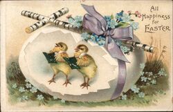 Two Chicks Singing in Eggshell, Easter Postcard Postcard