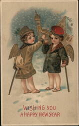 Two Cherubs Toasting Happy New Year Angels & Cherubs Postcard Postcard Postcard