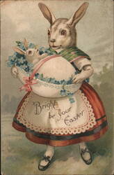 Anthropomorphic Rabbit Carrying Easter Egg Basket Postcard