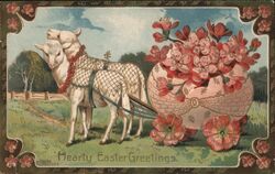 Two Lambs Pulling Easter Egg Cart Postcard