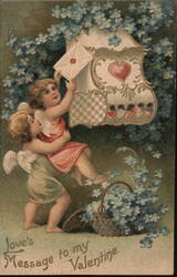 Love's Message to My Valentine, Cherubs, Forget-Me-Nots, Mailbox Postcard