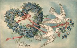 Happy Birthday Wreath, Doves, Forget Me Nots Postcard