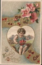 St. Valentine's Greeting, Child with Hearts Postcard