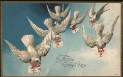 Six White Doves Delivering Birthday Letters Postcard