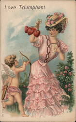 Love Triumphant, Cupid with Bow and Arrow, Woman with Cherries Postcard