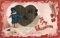 Policeman Locks Heart Door Valentine Postcard 1912 Comic Postcard Postcard