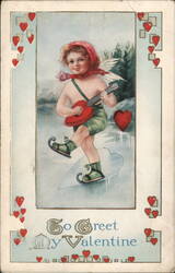 Cupid Ice Skating, Valentine Postcard Postcard