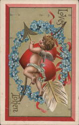 Love's Token, Cherub with Bow and Arrow, Forget-Me-Nots Postcard Postcard Postcard