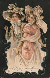 Two Women in Hats, A Happy New Year Beautiful Ladies Postcard Postcard Postcard