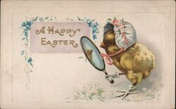 Happy Easter Chick with Hand Mirror Postcard