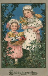 Two Girls with Easter Baskets and Chicks Postcard