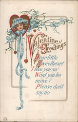 Valentine Greetings, Dear Little Sweetheart Postcard