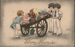 Vive Marie, Children with Flower Cart, by Hannes Petersen Postcard