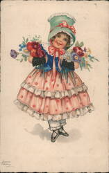 Little Girl with Flowers and Black Gloves Girls Hannes Andersen Postcard Postcard Postcard