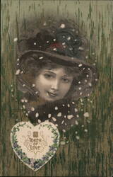 Woman with Hat, Token of Love Valentine Postcard Postcard