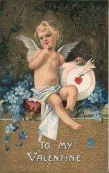 To My Valentine, Cupid with Heart and Forget-Me-Nots Postcard Postcard