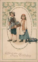 Boy & Girl with Violets, Birthday Postcard Postcard