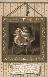 Little Girl with Doll in Rocking Chair Postcard