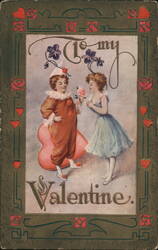 To My Valentine, Children, Clown Costume Postcard