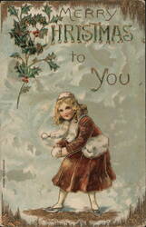 Merry Christmas to You, Girl with Snowballs, Holly Postcard