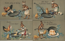 Set of 4: Easter Bunny Chef Frying Eggs Postcard