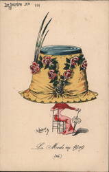 1909 Fashion: Woman Under Large Yellow Hat - French Comic Postcard Hats Postcard Postcard