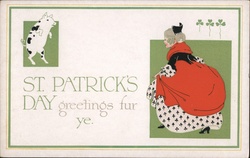 St. Patrick's Day Pig and Woman Postcard Postcard Postcard