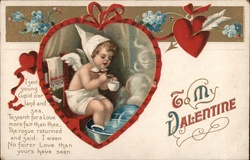 Cupid Drinking Cocoa in a Footbath Postcard Postcard Postcard