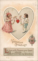 Valentine Greetings, Children with Garland, 1912 Postcard Postcard Postcard