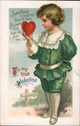 Antique Valentine Postcard: Child with Heart, c. 1900s Postcard