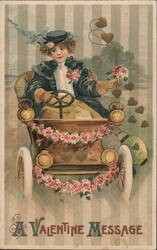 Girl in Car with Roses, A Valentine Message Postcard