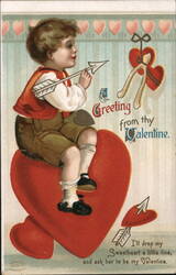 Boy with Cupid's Arrow on Heart, Valentine's Day Postcard Postcard