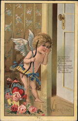 Cupid at the Door, Valentine's Day Postcard Postcard