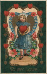 Dutch Girl with Heart, Valentine's Day Greeting, Embossed Postcard Women Postcard Postcard