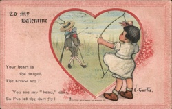 Cupid Valentine Girl with Bow & Arrow, Comic Romance Postcard