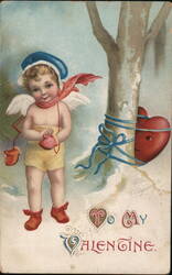 Cherubic Cupid with Tied-Up Heart, Valentine's Day Postcard Postcard