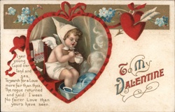 Cupid in a Bathtub Valentine's Day Postcard Postcard Postcard