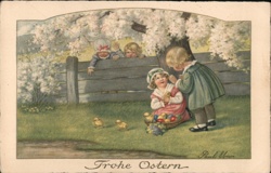 Children with Easter Eggs and Chicks - Vintage Easter Illustration With Chicks Paul Elzner Postcard Postcard Postcard