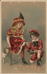 Children on Roller Skates, Vintage Shoe Ad Postcard Roller Skating Postcard Postcard