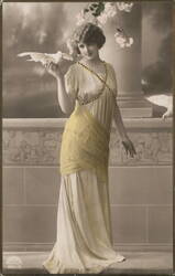 Woman with Dove, Yellow Sash, Neoclassical Style, Vintage Postcard Women Postcard Postcard