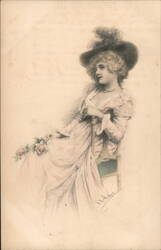 Elegant Woman in Pink Gown, Vintage Postcard Women Postcard Postcard